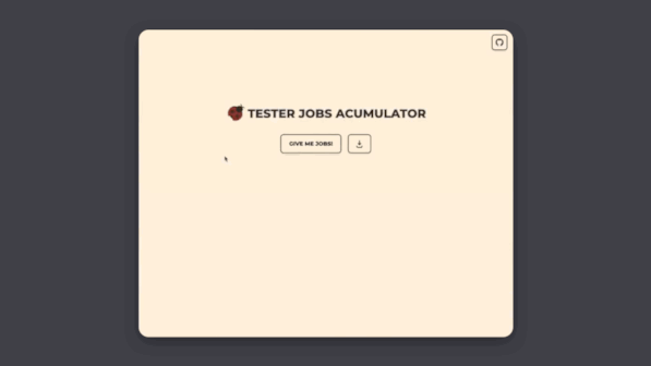 Tester Jobs Accumulator interface ready to collect current software testing vacancies.
