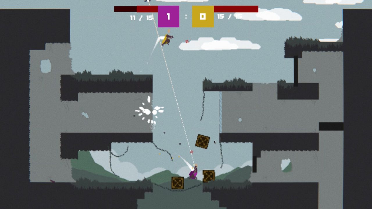Players using vertical movement and ricocheting shots during a close match.
