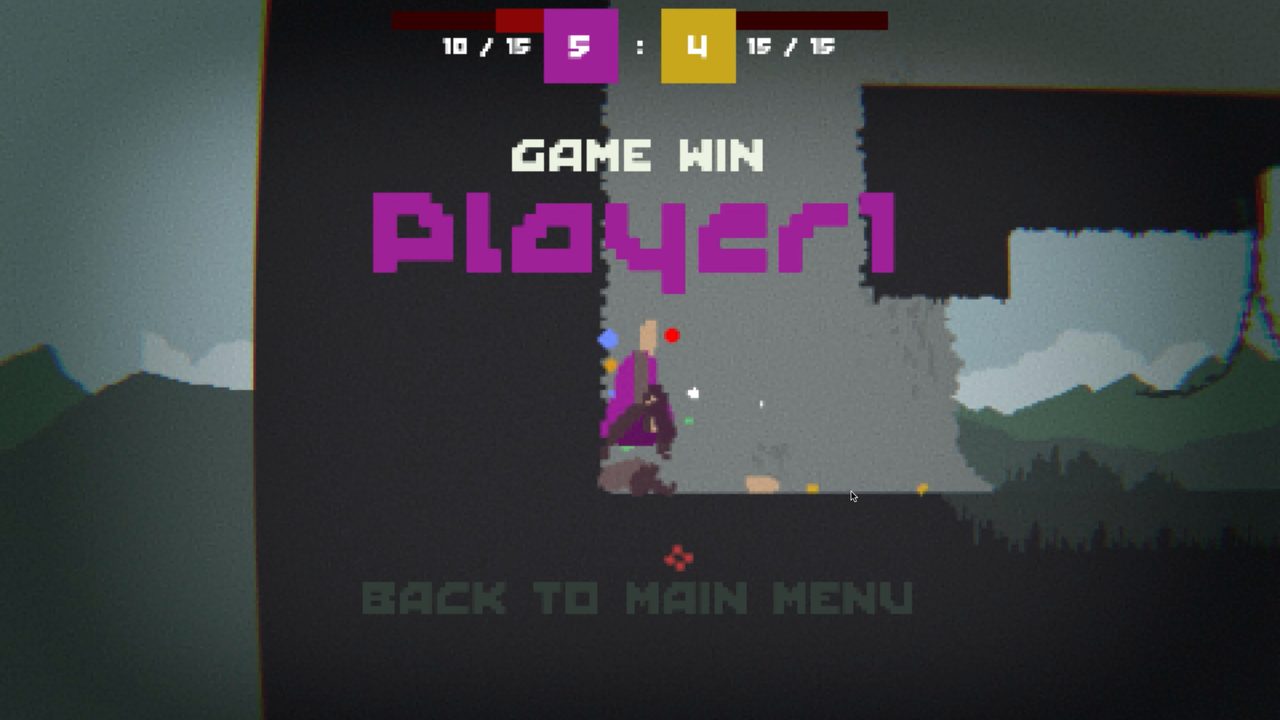 Match result screen announcing Player 1 as the winner.