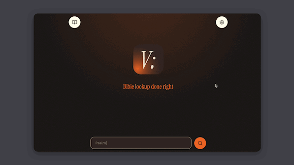 Verski search view showing a Bible passage lookup and the reading interface.